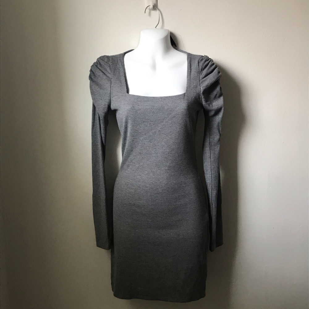 Gray Dress with Puff Shoulders